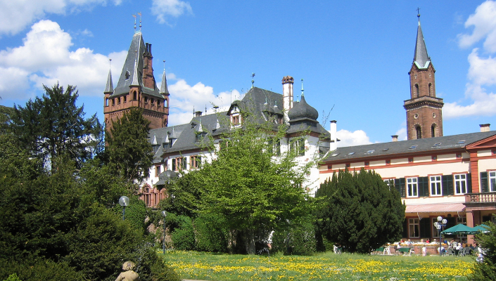 View from the castle park pond to the castle