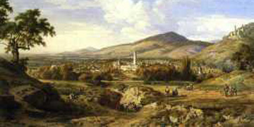 scenic oil painting with the city of Weinheim from the year 1857