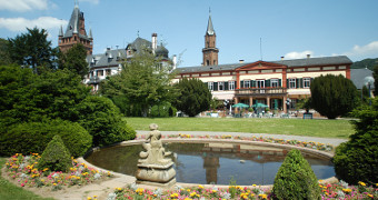 View from the castle park pond to the castle